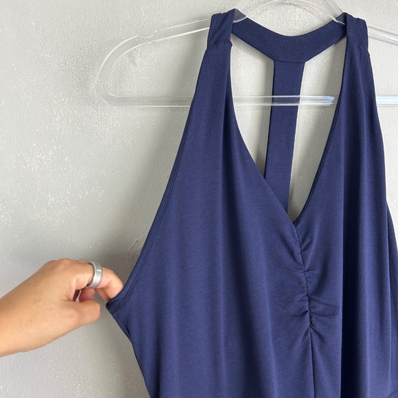 Pact size L midi dress halter sleeveless v-neck fit & flare navy organic cotton - Picture 2 of 11